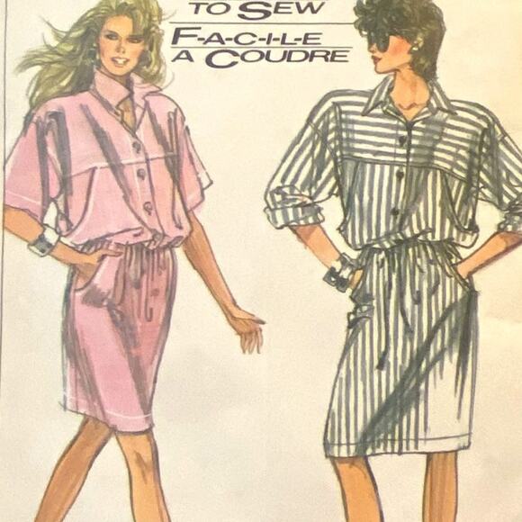 Simplicity 8569 Pattern Dress Miss 8-12 Retro Shirt 80s Vintage Preppy Sporty - Picture 1 of 6